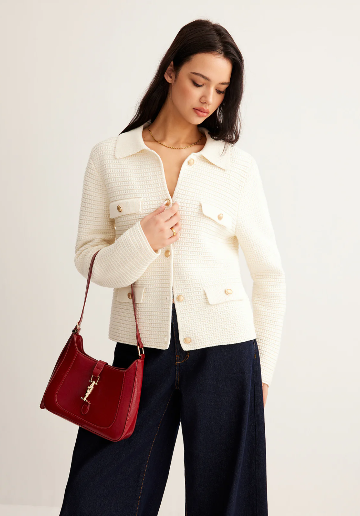 Button Lapel Cardigan